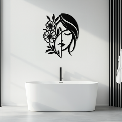 Woman with Flower Metal Wall Art – Elegant Female Silhouette Steel Decor- KAF385 - Tampa Home & Garden Store