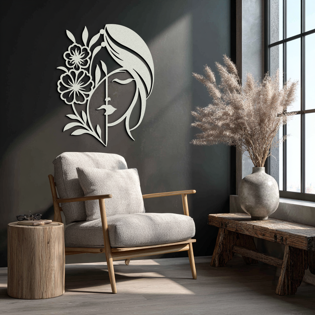 Woman with Flower Metal Wall Art – Elegant Female Silhouette Steel Decor- KAF385 - Tampa Home & Garden Store