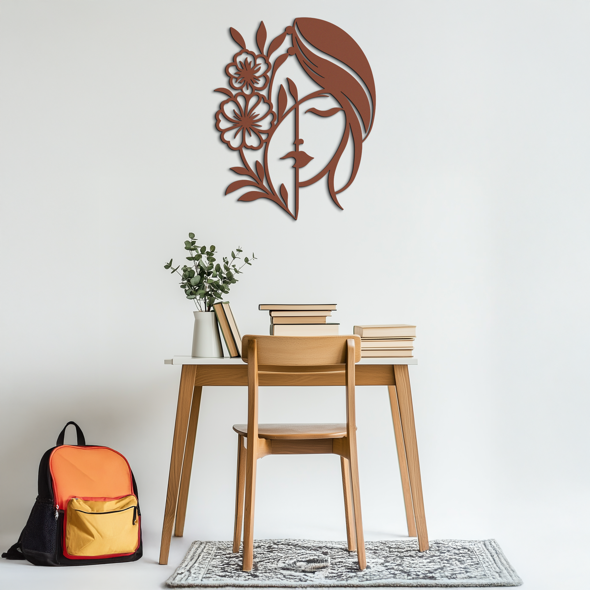 Woman with Flower Metal Wall Art – Elegant Female Silhouette Steel Decor- KAF385 - Tampa Home & Garden Store