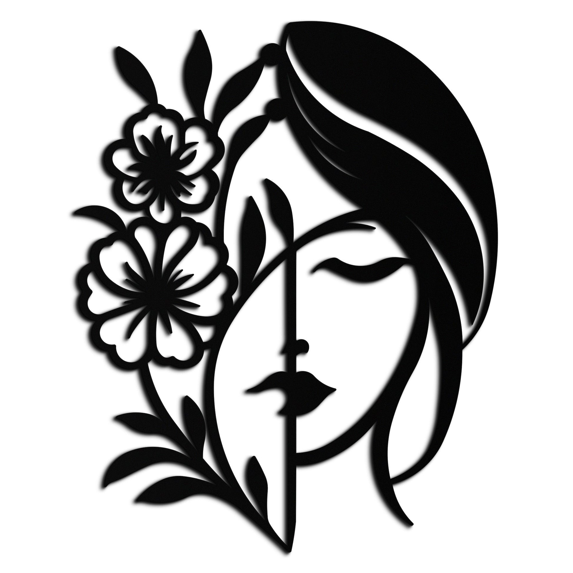 Woman with Flower Metal Wall Art – Elegant Female Silhouette Steel Decor- KAF385 - Tampa Home & Garden Store