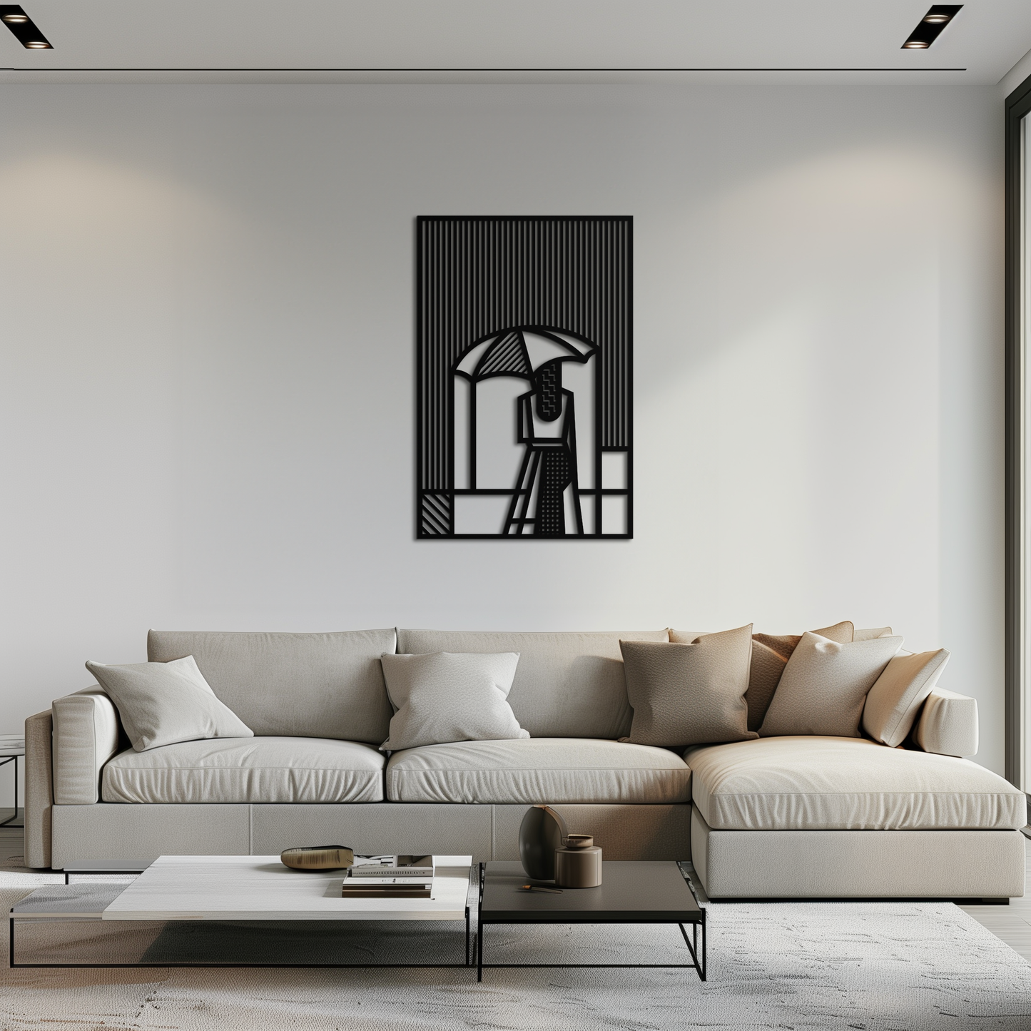Woman with Umbrella Abstract Metal Wall Art – Modern Rainy Day Silhouette Steel Decor- KAF354 - Tampa Home & Garden Store