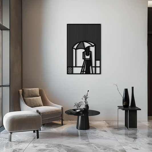 Woman with Umbrella Abstract Metal Wall Art – Modern Rainy Day Silhouette Steel Decor- KAF354 - Tampa Home & Garden Store