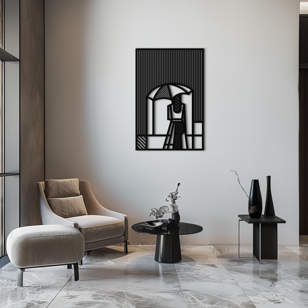 Woman with Umbrella Abstract Metal Wall Art – Modern Rainy Day Silhouette Steel Decor- KAF354 - Tampa Home & Garden Store