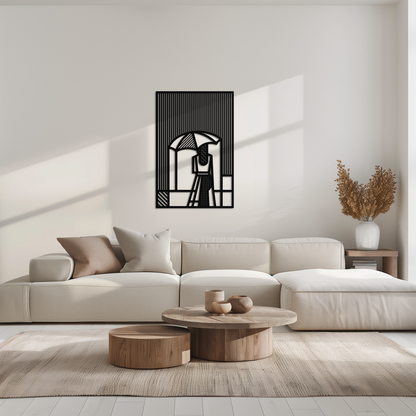Woman with Umbrella Abstract Metal Wall Art – Modern Rainy Day Silhouette Steel Decor- KAF354 - Tampa Home & Garden Store