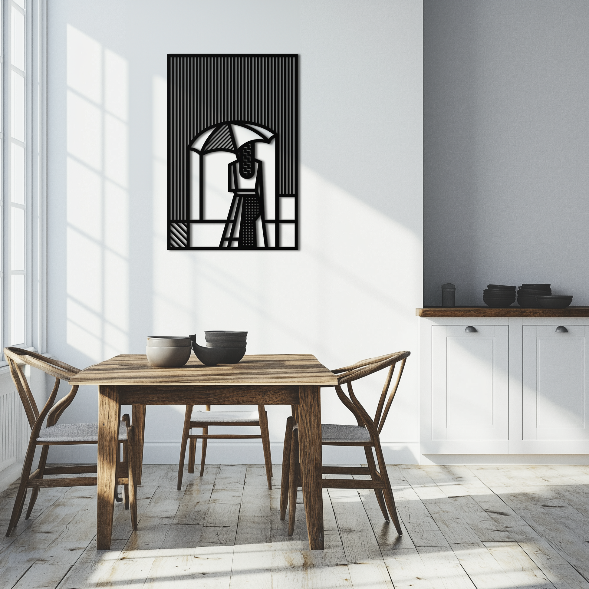 Woman with Umbrella Abstract Metal Wall Art – Modern Rainy Day Silhouette Steel Decor- KAF354 - Tampa Home & Garden Store