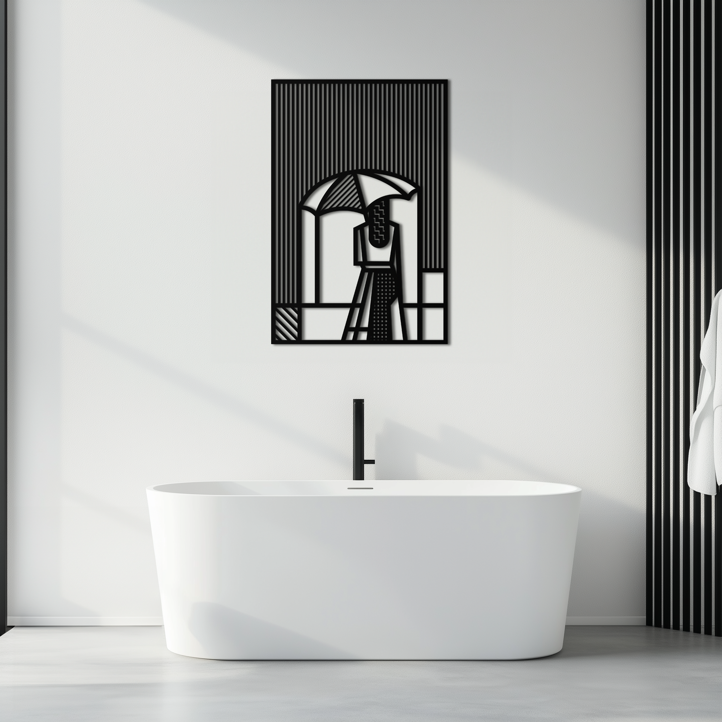 Woman with Umbrella Abstract Metal Wall Art – Modern Rainy Day Silhouette Steel Decor- KAF354 - Tampa Home & Garden Store