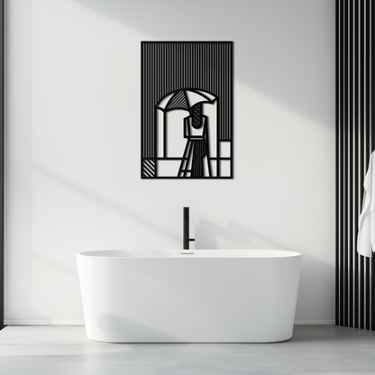 Woman with Umbrella Abstract Metal Wall Art – Modern Rainy Day Silhouette Steel Decor- KAF354 - Tampa Home & Garden Store
