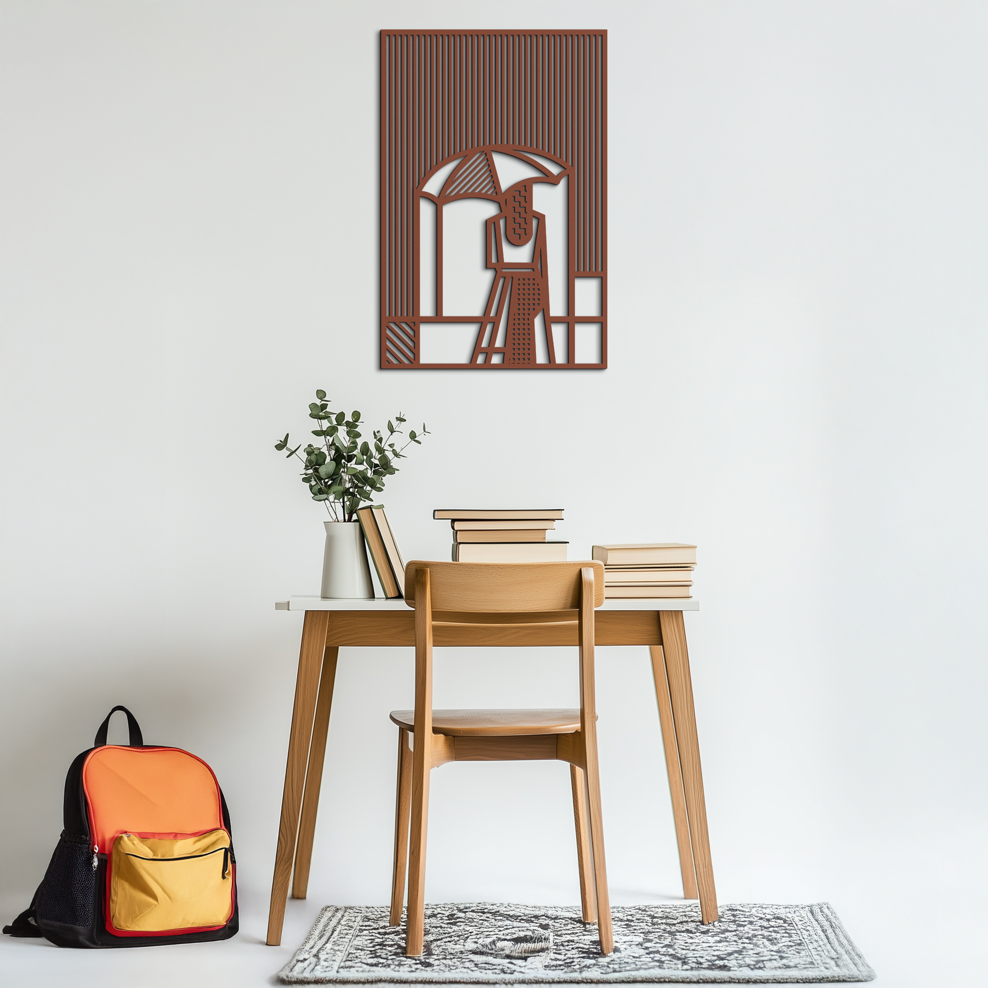 Woman with Umbrella Abstract Metal Wall Art – Modern Rainy Day Silhouette Steel Decor- KAF354 - Tampa Home & Garden Store