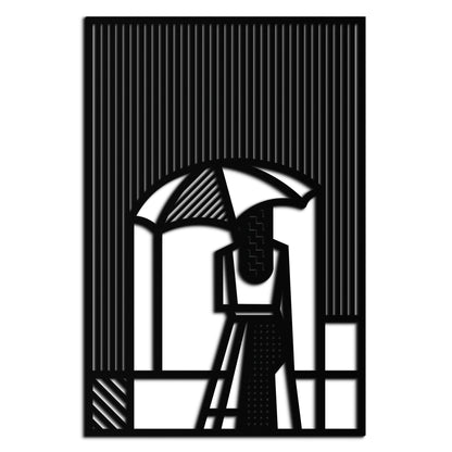 Woman with Umbrella Abstract Metal Wall Art – Modern Rainy Day Silhouette Steel Decor- KAF354 - Tampa Home & Garden Store