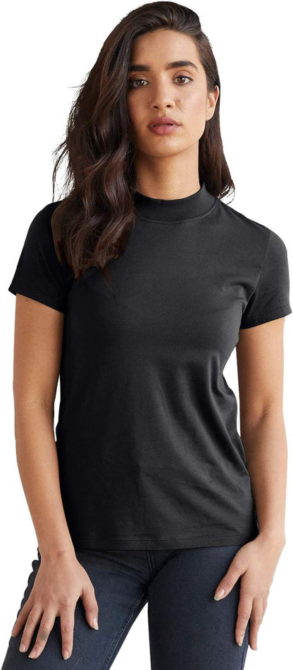 Women’s Organic Pima Cotton Short Sleeve Slim Fit Mock Neck Top - Tampa Home & Garden Store