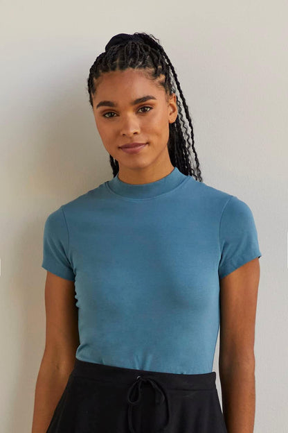 Women’s Organic Pima Cotton Short Sleeve Slim Fit Mock Neck Top - Tampa Home & Garden Store
