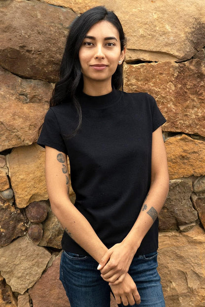 Women’s Organic Pima Cotton Short Sleeve Slim Fit Mock Neck Top - Tampa Home & Garden Store