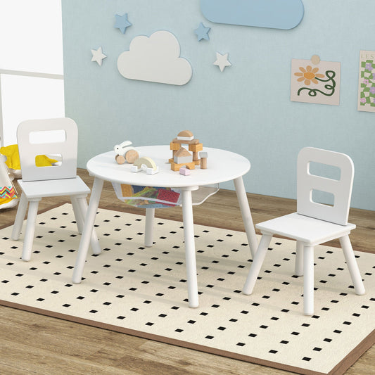 Wood Activity Kids Table and Chair Set with Center Mesh Storage-White - Tampa Home & Garden Store