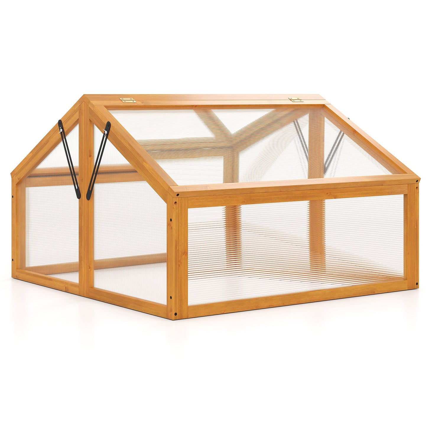 Wood cold frame greenhouse by DirectDeals with orange frame and transparent openable roof on Tampa Home & Garden Store