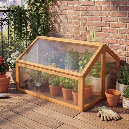 DirectDeals wooden cold frame greenhouse with transparent roof and raised planter, orange on Tampa Home & Garden Store