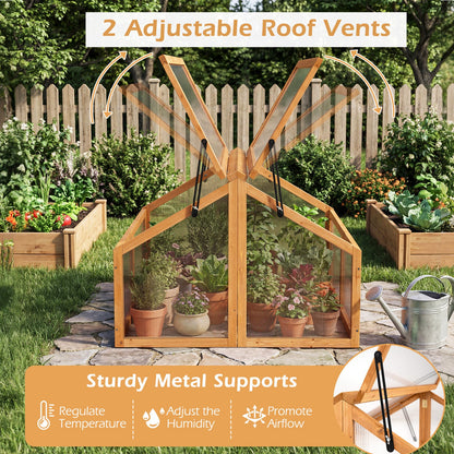 Wood cold frame greenhouse with transparent roof panels and adjustable vents with orange accents on Tampa Home & Garden Store
