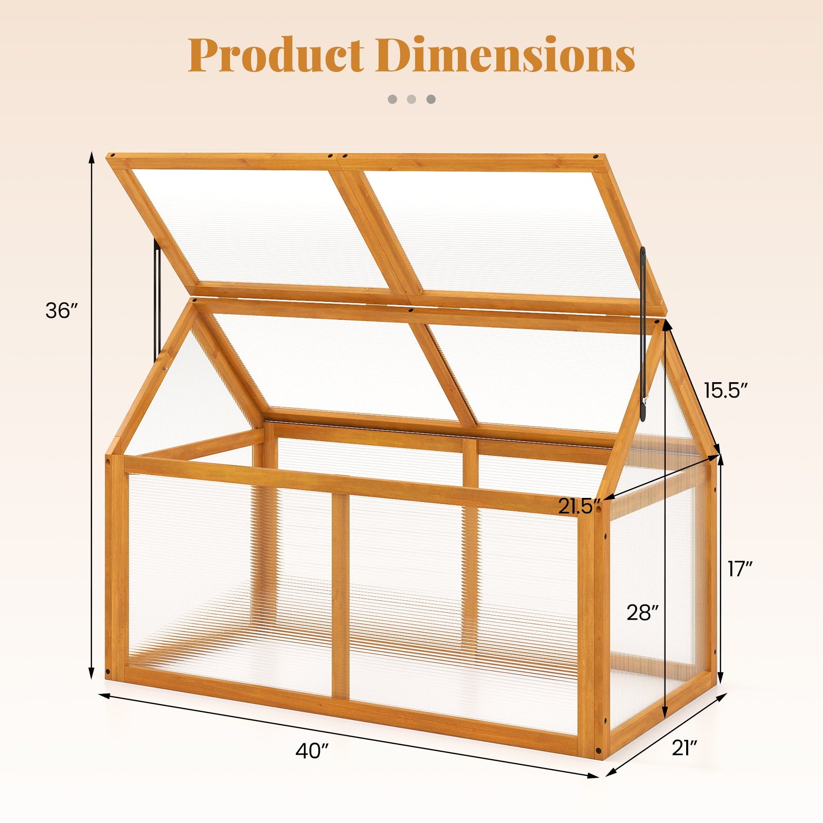 DirectDeals wood cold frame greenhouse with orange frame and adjustable roof panels on Tampa Home & Garden Store