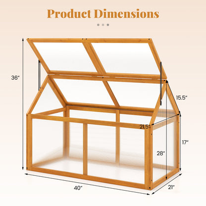 DirectDeals wood cold frame greenhouse with orange frame and adjustable roof panels on Tampa Home & Garden Store