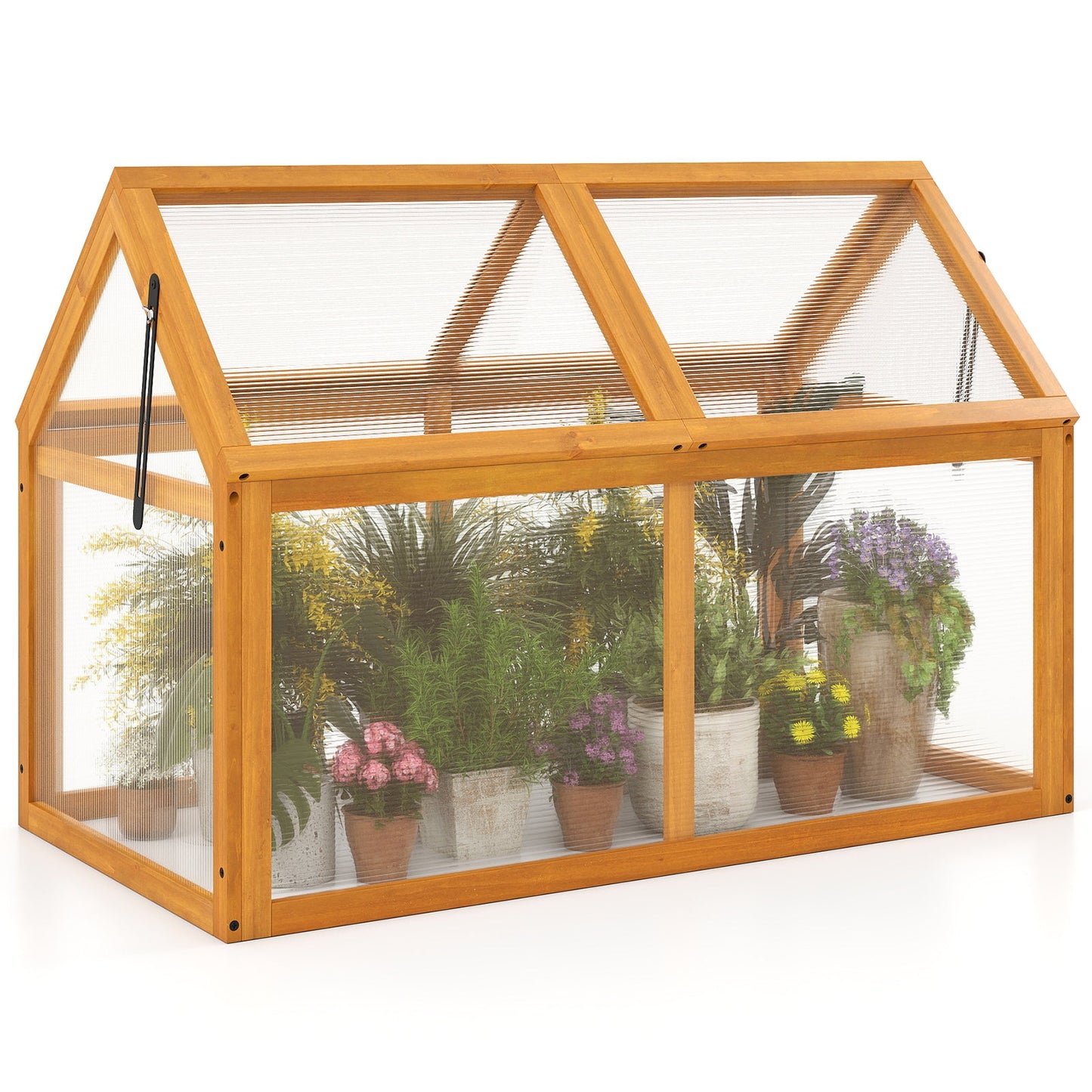 Wood Cold Frame Greenhouse with adjustable orange roof, clear panels DirectDeals on Tampa Home & Garden Store