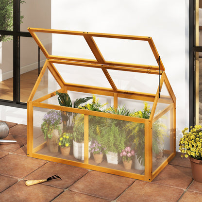 Wood cold frame greenhouse raised planter with adjustable orange frame DirectDeals on Tampa Home & Garden Store