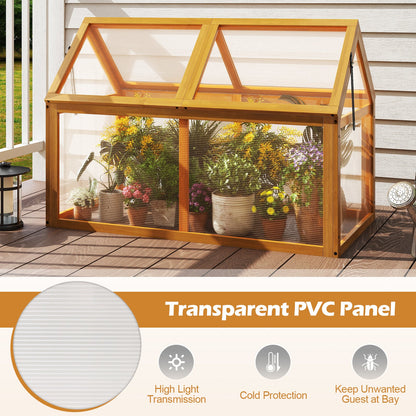 Wood cold frame greenhouse planter with adjustable orange roof and clear panels DirectDeals on Tampa Home & Garden Store