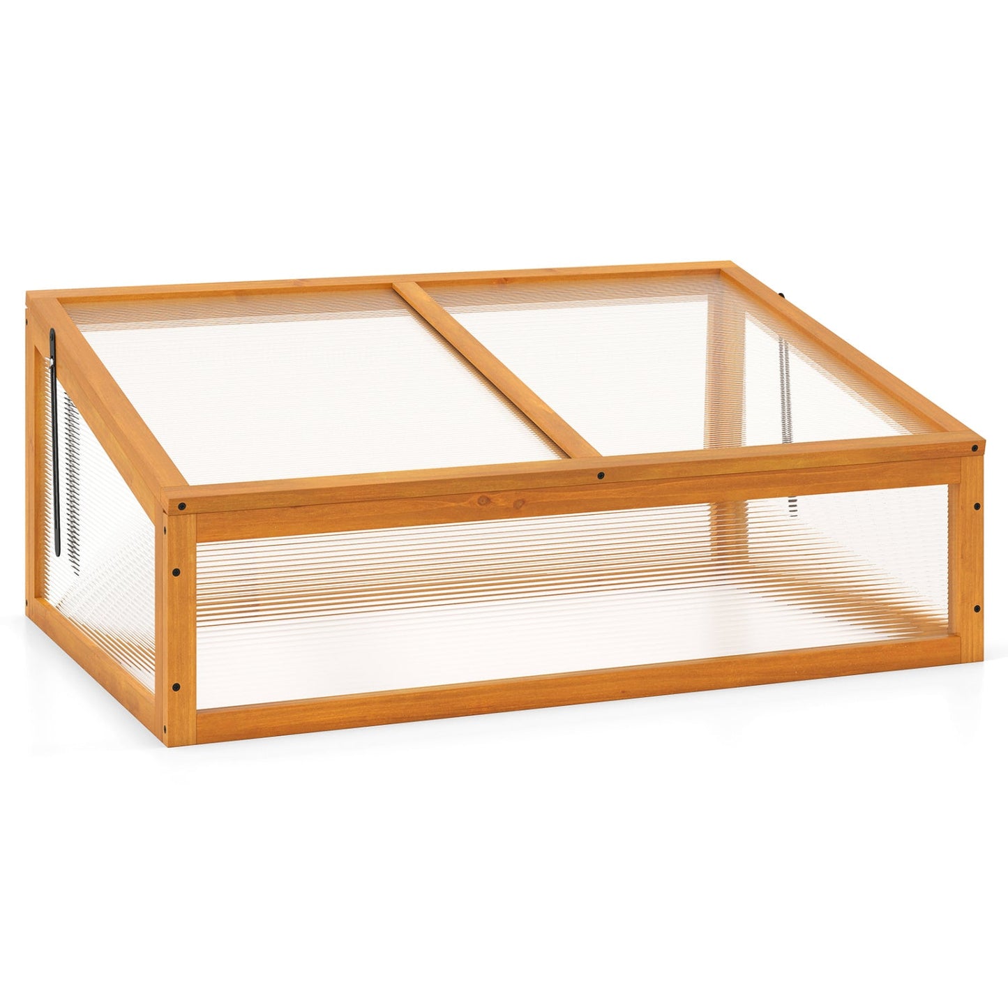 Wood cold-frame greenhouse raised planter bed with transparent flip-top roof orange frame on Tampa Home & Garden Store