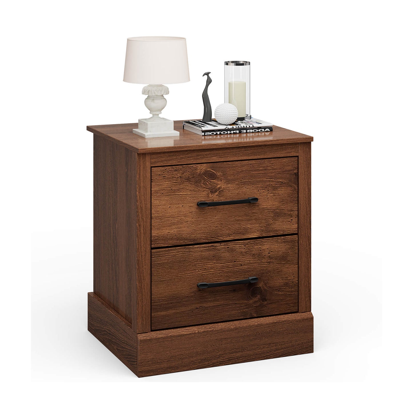 Mesita de noche compacta de madera con cajones de almacenamiento - Gris oscuro
