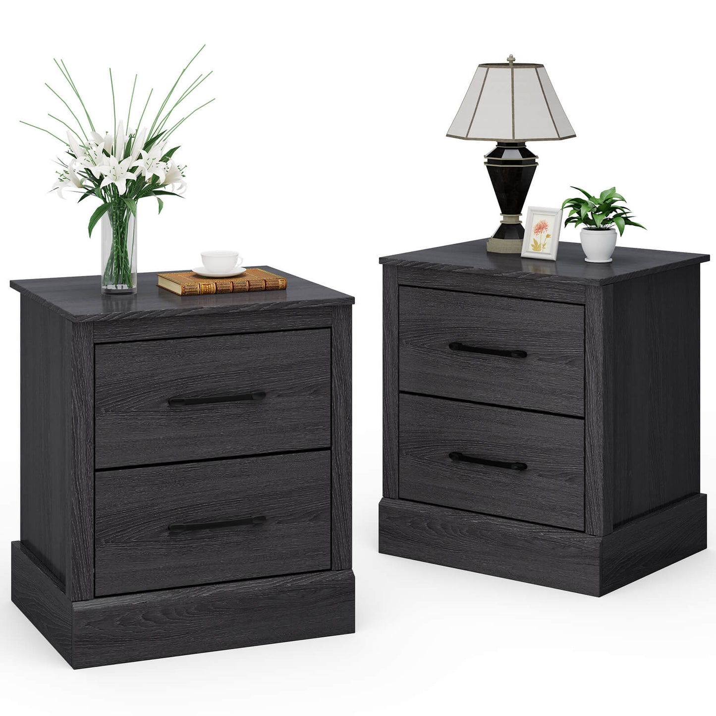 Mesita de noche compacta de madera con cajones de almacenamiento - Gris oscuro