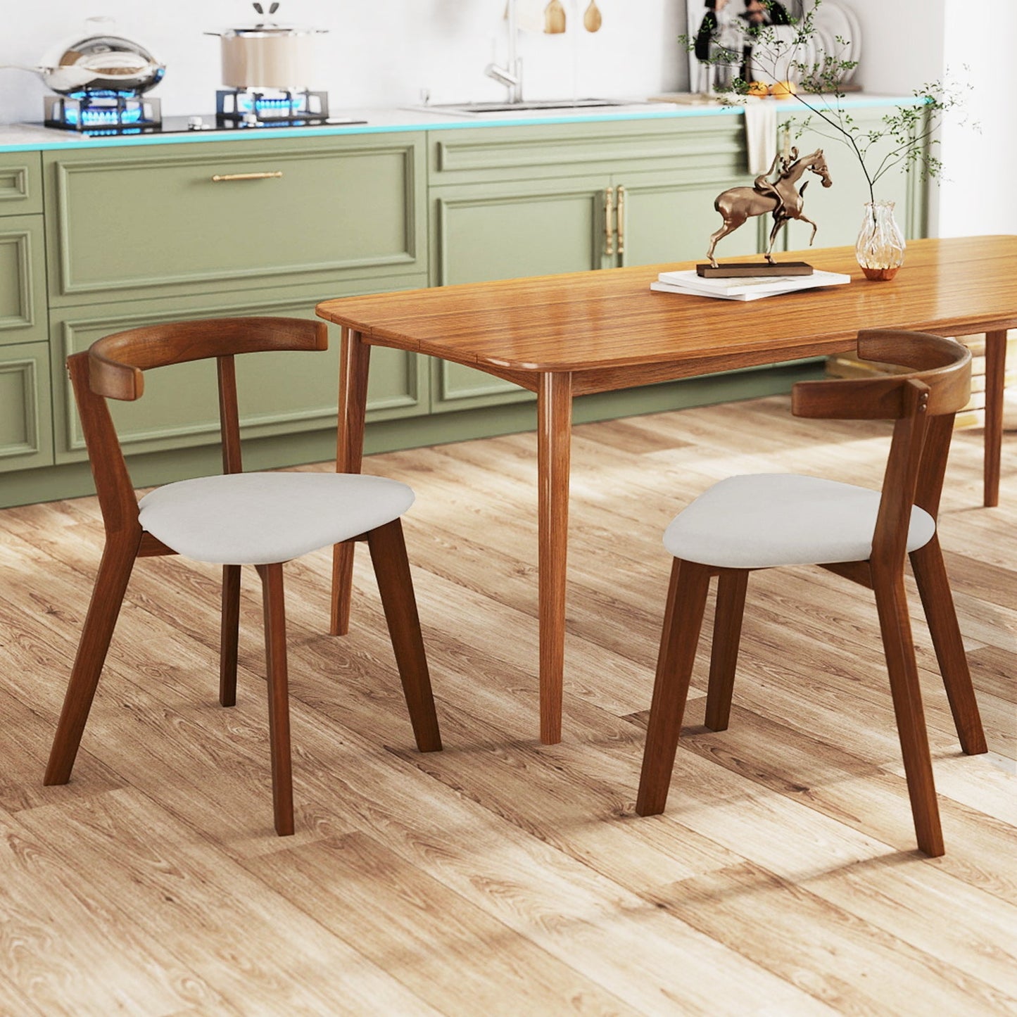 Juego de 2 sillas de comedor de madera con asiento acolchado y respaldo curvado - Nogal