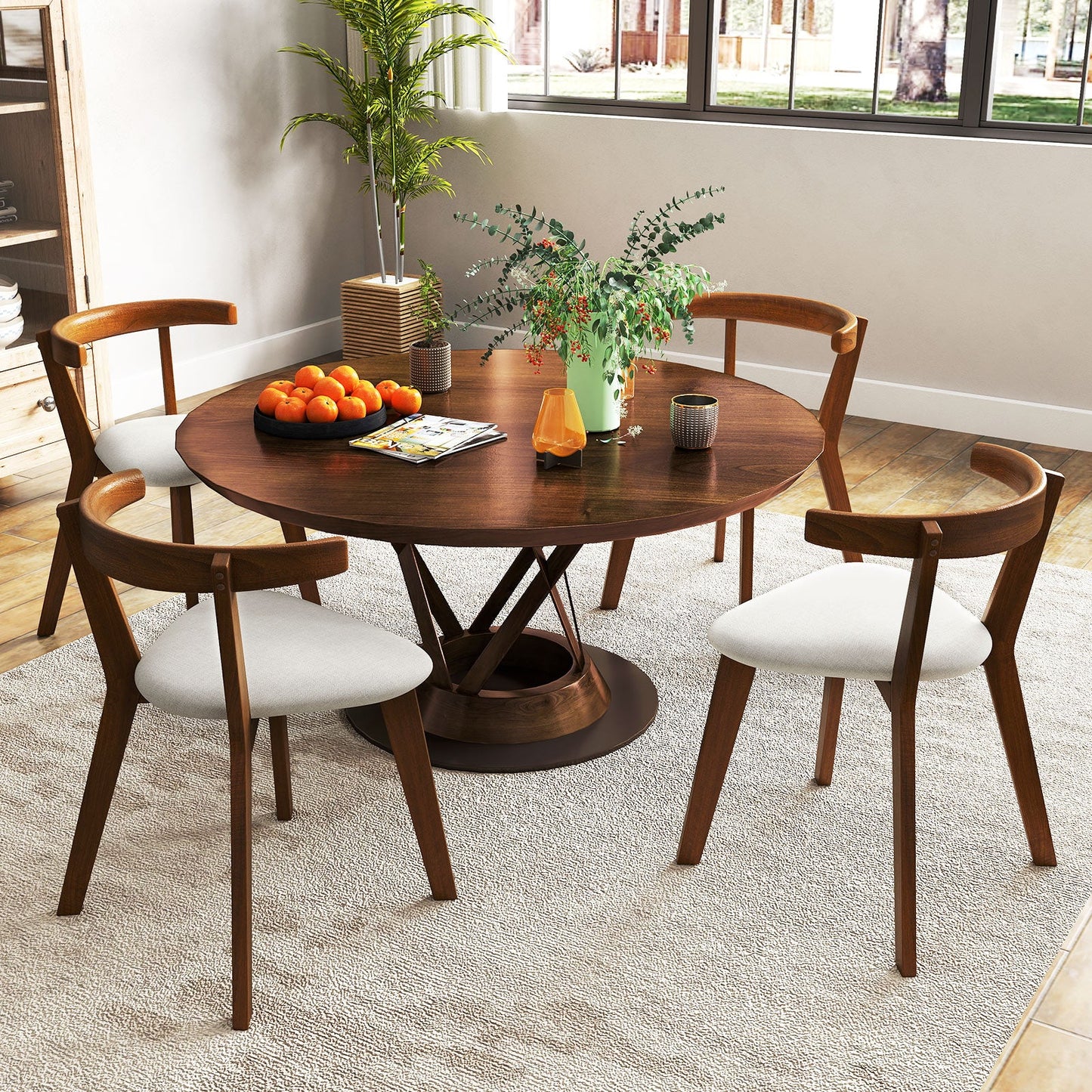 Juego de 2 sillas de comedor de madera con asiento acolchado y respaldo curvado - Nogal