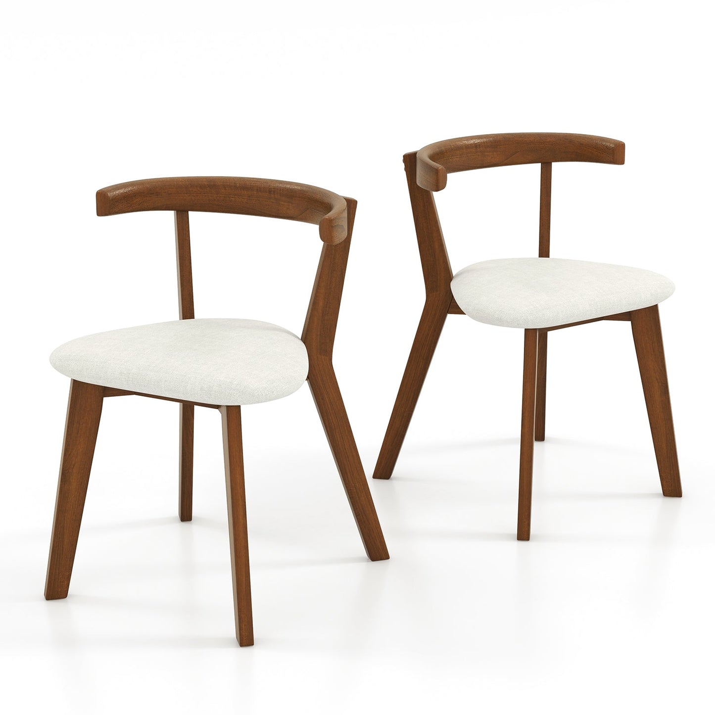 Juego de 2 sillas de comedor de madera con asiento acolchado y respaldo curvado - Nogal