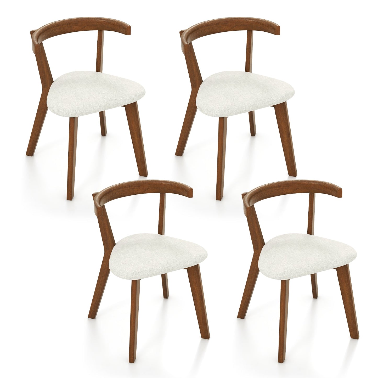 Juego de 2 sillas de comedor de madera con asiento acolchado y respaldo curvado - Nogal