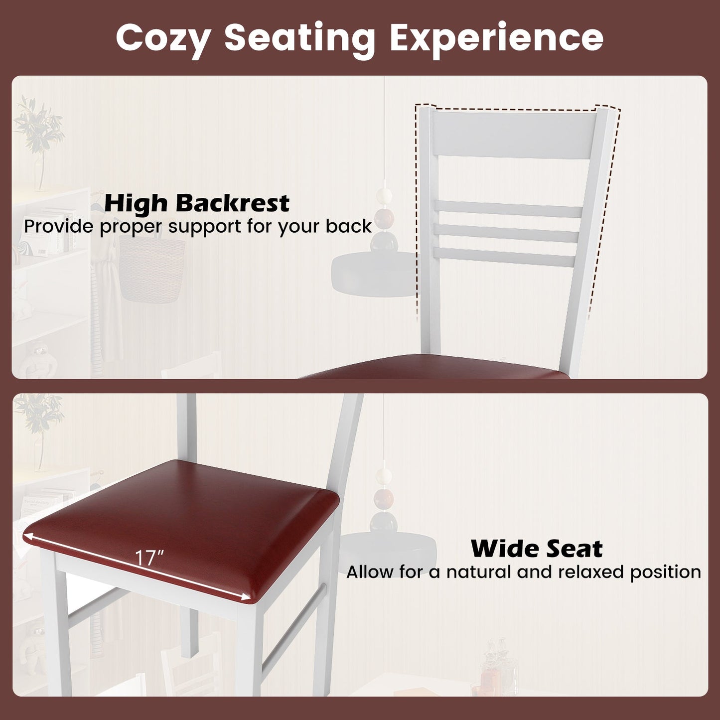 Wood Dining Chairs Set of 2 with Rubber Wood Frame