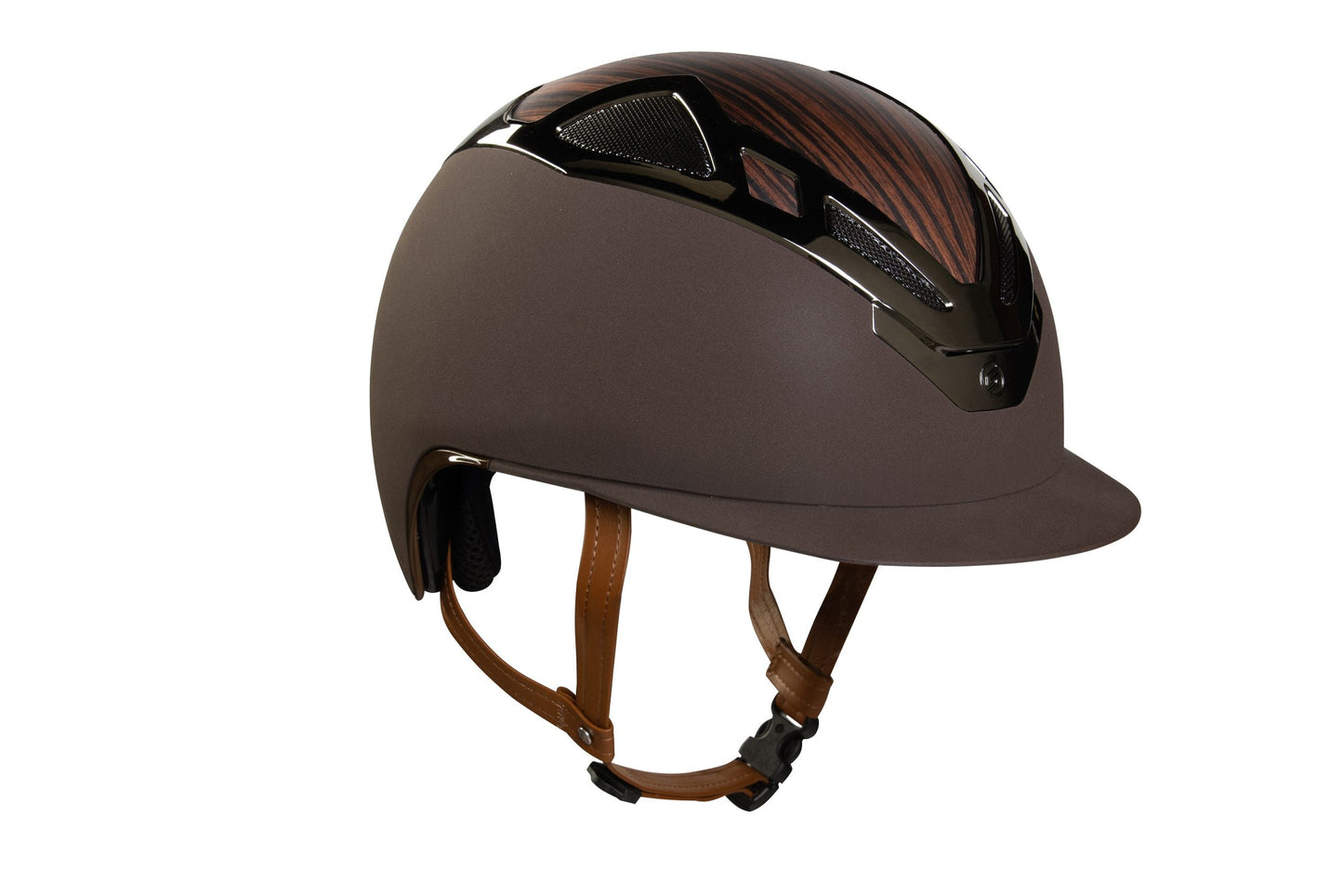 Suomy Apex Riding Helmet wood brown matte with black vents and leather strap American Equus on Tampa Home & Garden Store