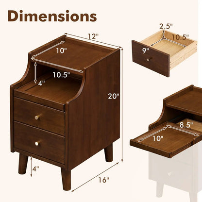 Wood Nightstand Set Of 2 With Drawers and Legs