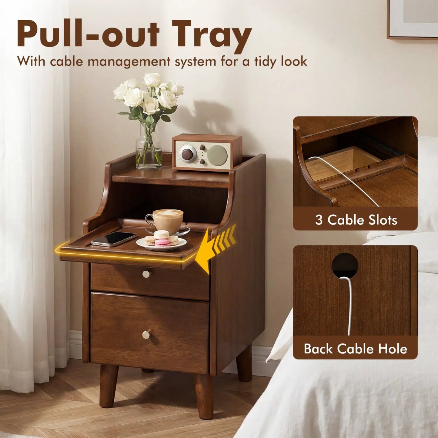 Wood Nightstand Set Of 2 With Drawers and Legs