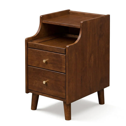 Wood Nightstand With Drawers and Solid Wood Legs