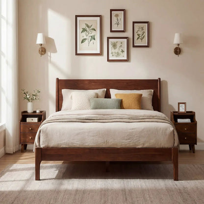 Wood Nightstand With Drawers and Solid Wood Legs