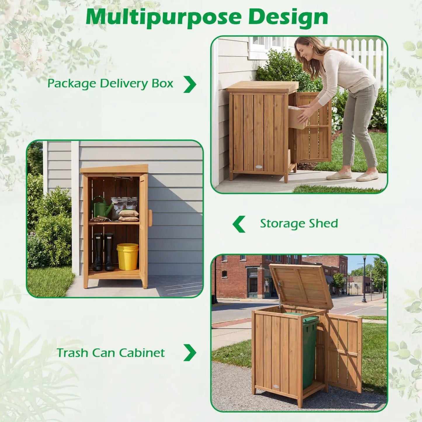 Wood Package Delivery Box with Openable Lid and Removable Shelf for Garden