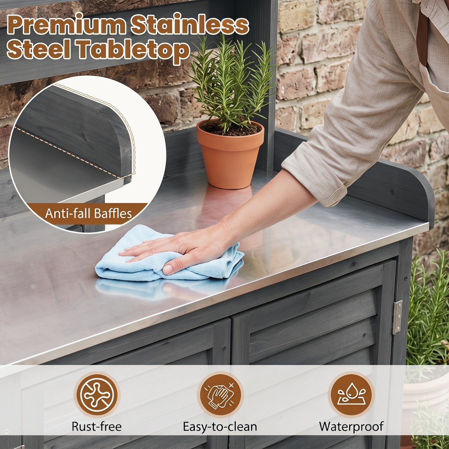 Wood potting bench with stainless steel top and storage by DirectDeals on Tampa Home & Garden Store