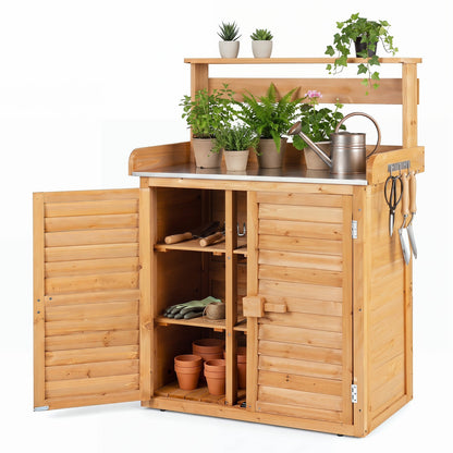 Wood potting bench with stainless steel top and built-in storage DirectDeals on Tampa Home & Garden Store