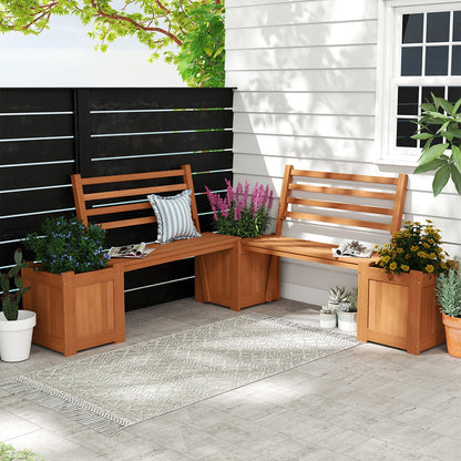 Wood Planter Box with Bench and Backrest for Garden Yard Balcony