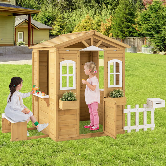 Wood Playhouse with Bench and Serving Stations for 2+ Years Old Kids - Tampa Home & Garden Store