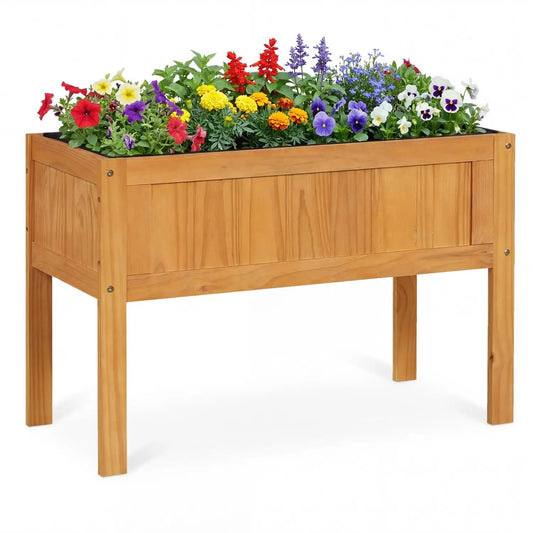 Wood raised garden bed planter on legs, natural finish, liner and drainage holes DirectDeals on Tampa Home & Garden Store