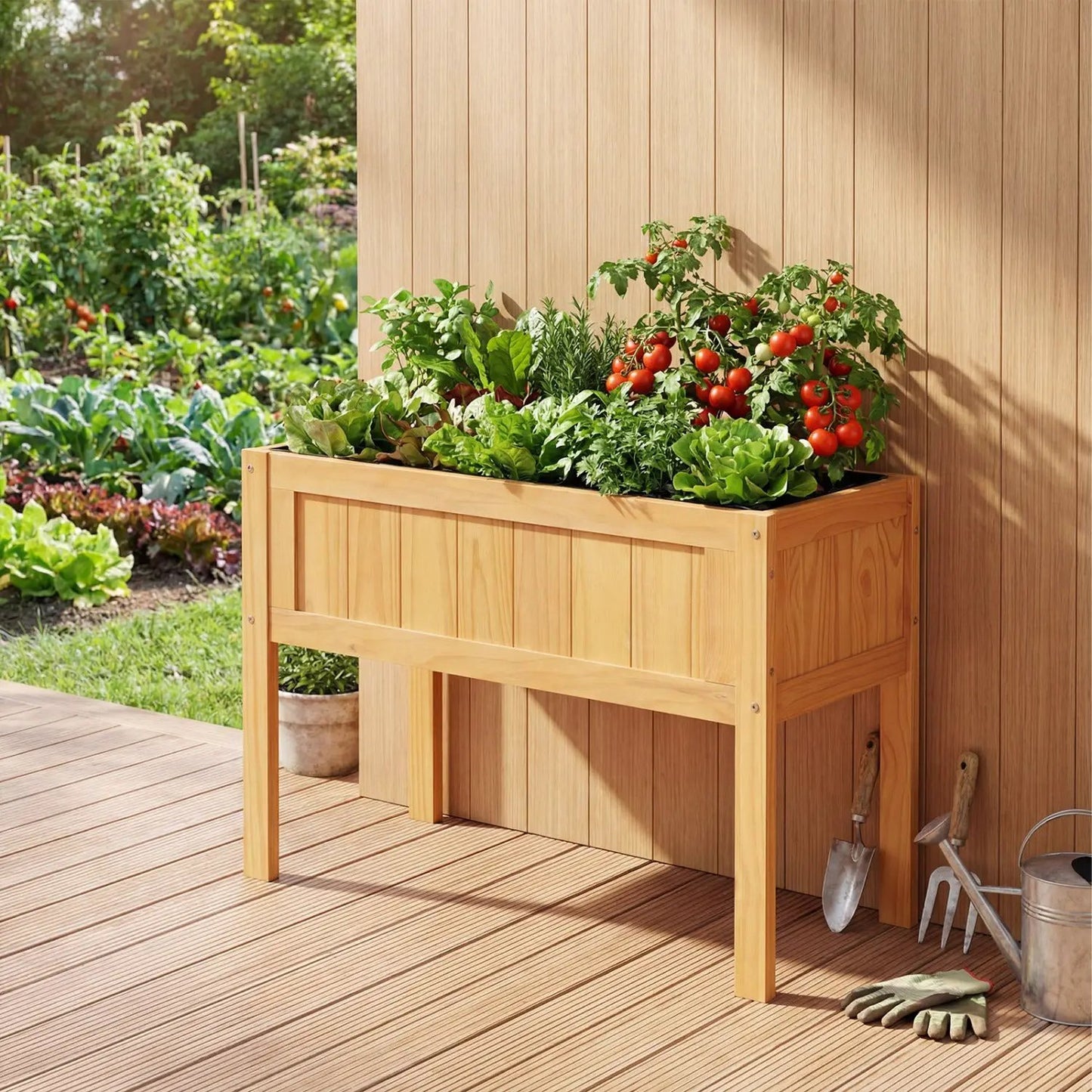Wood Raised Garden Bed with Drainage Holes