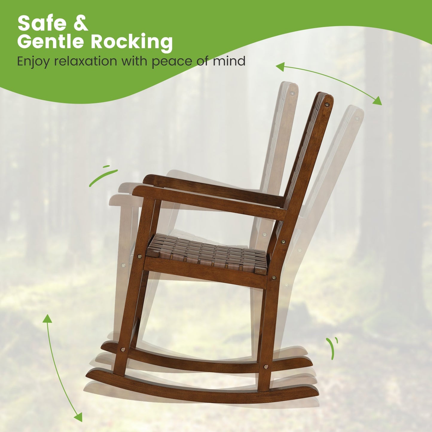 Mecedora de jardín de madera con asiento de PU y estructura de madera de caucho - Marrón