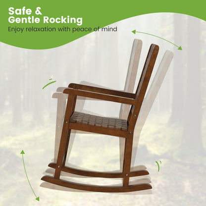 Mecedora de jardín de madera con asiento de PU y estructura de madera de caucho - Marrón