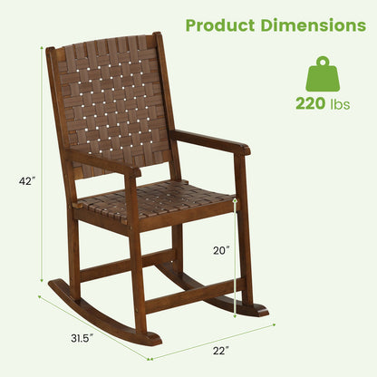 Mecedora de jardín de madera con asiento de PU y estructura de madera de caucho - Marrón