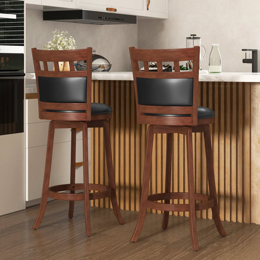Wood Swivel Bar Stools Set of 2 with Faux Leather Upholstered Seat and Back-Brown - Tampa Home & Garden Store