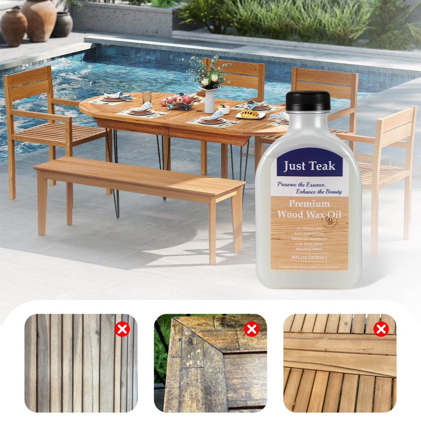 Wood Oil Cleaner and Brightener Set for Wood
